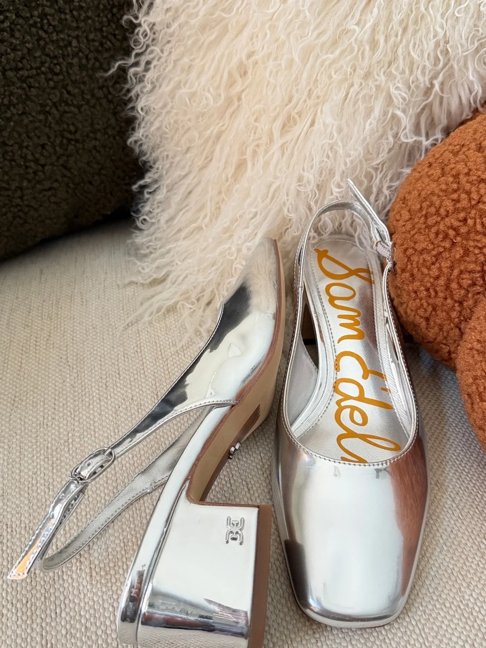 Sam Edelman Silver Metallic Slingback Block Heels